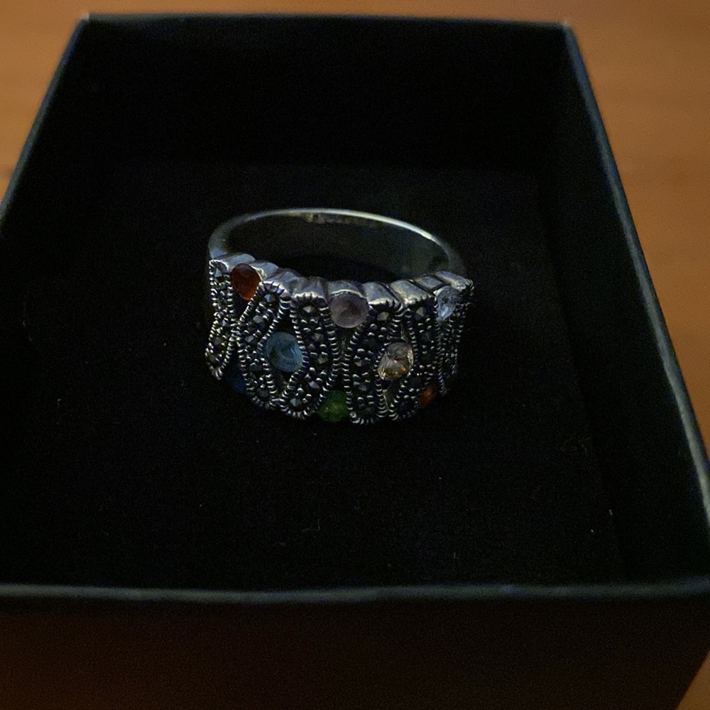 925 Silver Multi Gemstone Ring Size 8 - image 2